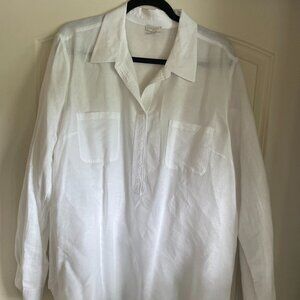 Talbots White Linen Long-Sleeve Button-Down Blouse